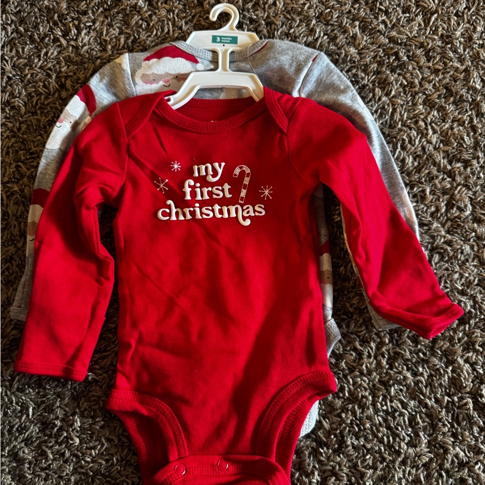 Carter's Santa Print Gray and Red Bodysuit Set